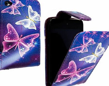 STYLE YOUR MOBILE STYLEYOURMOBILE {TM} APPLE IPOD TOUCH 4 4TH GEN ULTRA BUTTERFLY BLUE PRINT LEATHER MAGNETIC FLIP CASE COVER POUCH